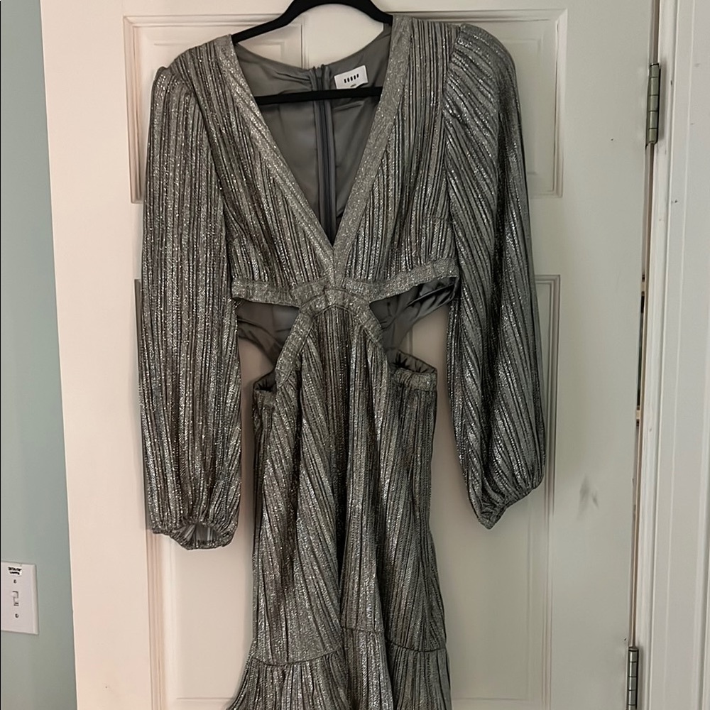 Suboo Silver Gray Dress with Plunge Neckline and cutouts